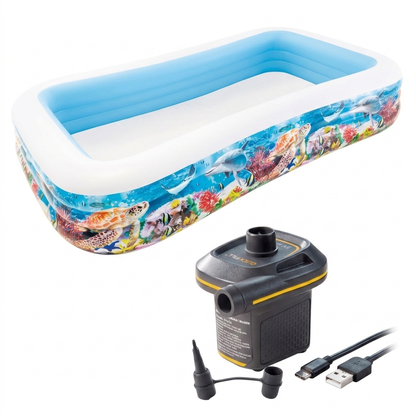 RECTANGULAR TROPICAL INFLATABLE FAMILY POOL (10 ft x 6 ft) (22 inches height)
