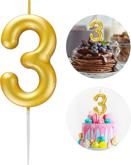Golden 3D Number Candles for Birthday Cake