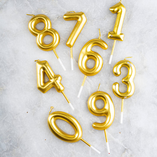 Golden 3D Number Candles for Birthday Cake