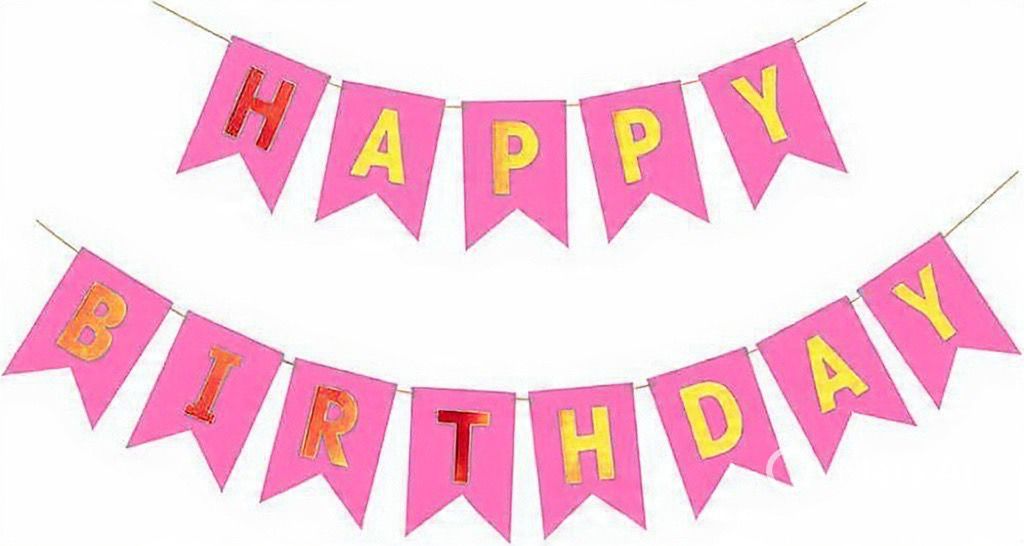Happy Birthday Fishtail Cardstock Banner with Ribbon Reusable Party Backdrop