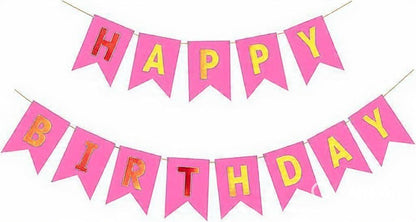 Happy Birthday Fishtail Cardstock Banner with Ribbon Reusable Party Backdrop