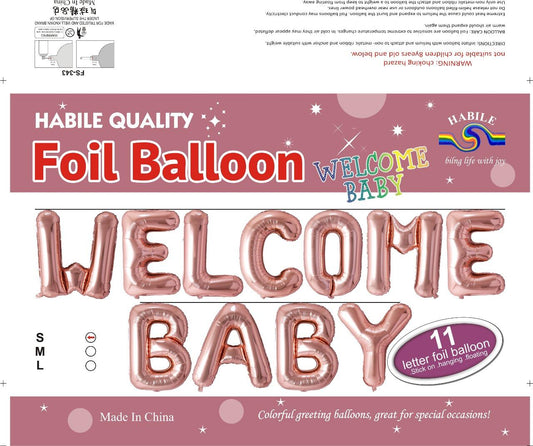 Welcome Baby Foil Balloon Set – 11 Letter Rose Gold Balloons