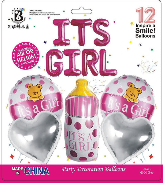 It's a Girl Balloon Decoration Kit - 12 Pcs | Baby Girl Welcome Party Balloons