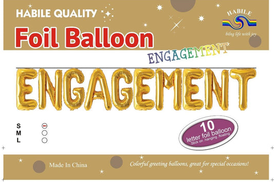 Engagement Foil Balloon Set - 10 Golden Letter