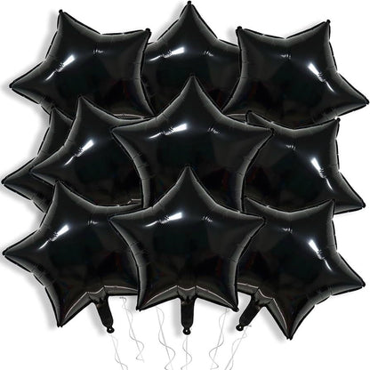 10 Pcs Black Star Shaped Mylar Helium Foil Metallic Balloon for Birthday Party Decorations