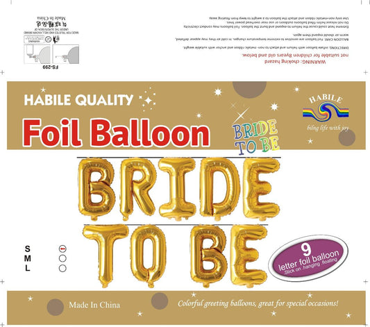 Bride To Be Foil Balloon Set – 9 Golden Letter Balloons