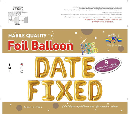Date Fixed Foil Balloon Set – 9 Golden Letter Balloons
