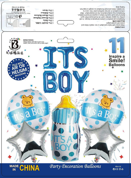 IT'S A BOY Balloon Set – 11 pcs Blue Baby Shower Decoration