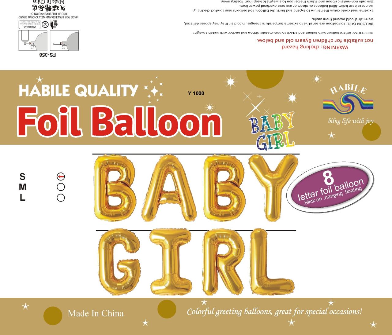 Baby Girl Foil Balloon Set – 8 Golden Letter Balloons