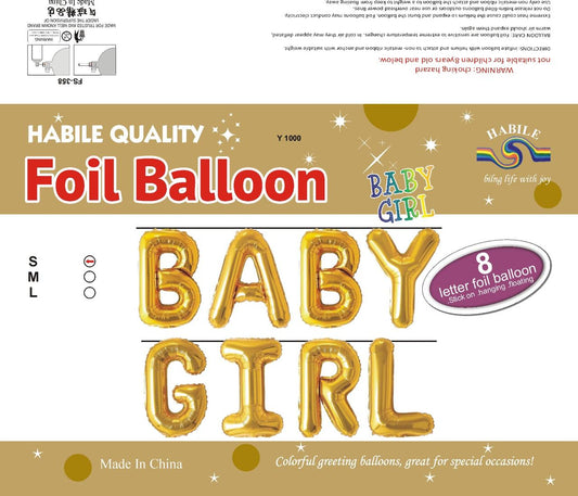 Baby Girl Foil Balloon Set – 8 Golden Letter Balloons