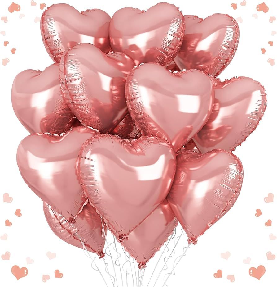 Heart Balloons, 12 Pcs Heart Shaped Foil Balloons