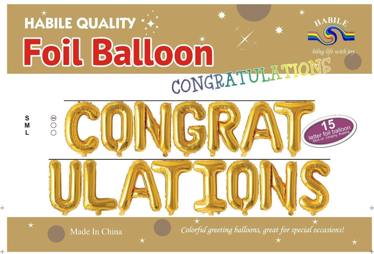 CONGRATULATIONS Foil Balloon Set – 13 Golden Letter