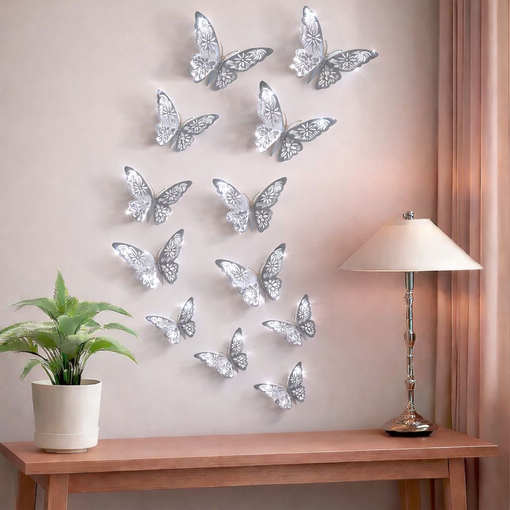 12 pec 3D Butterfly Wall & balloon Stickers for Elegant Home Decor
