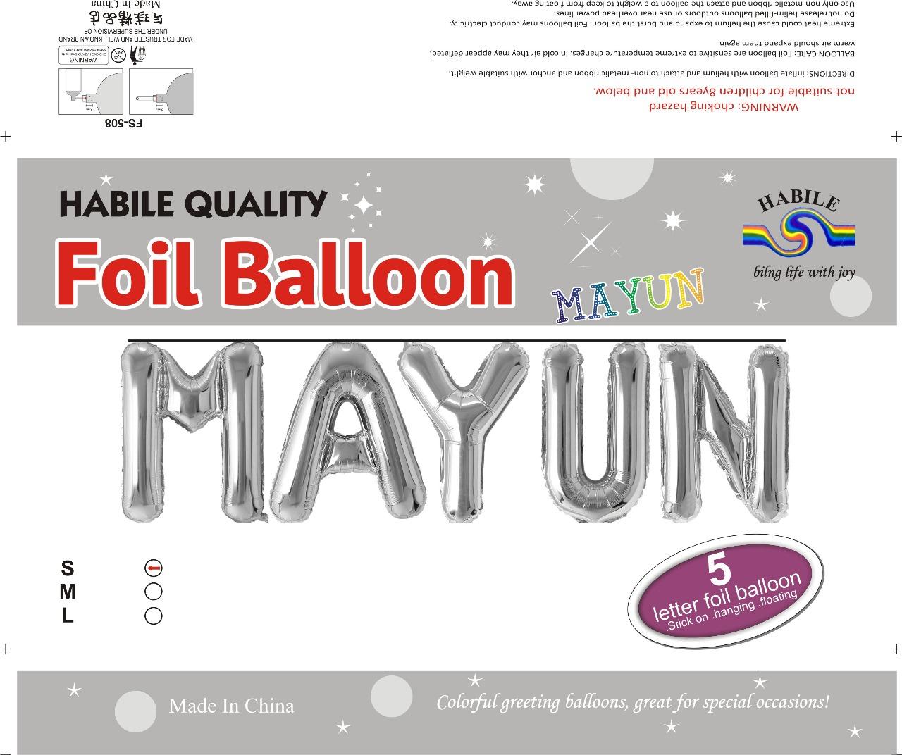 Mayun Foil Balloon Set – 5 Letter Silver Balloons