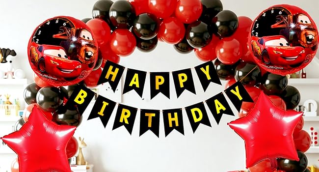 Propsicle Racing Car Birthday Party Decoration Kit - 104 Balloons Banner