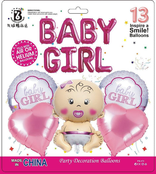 Baby Girl Balloon Decoration Kit - 13 Pcs | Newborn Welcome & Baby Shower Theme