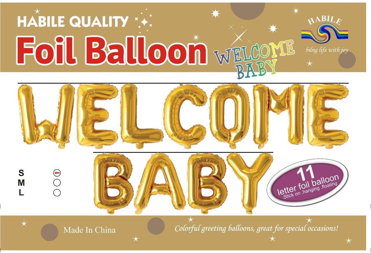 Welcome Baby Foil Balloon Set – 11 Letter Golden Balloons