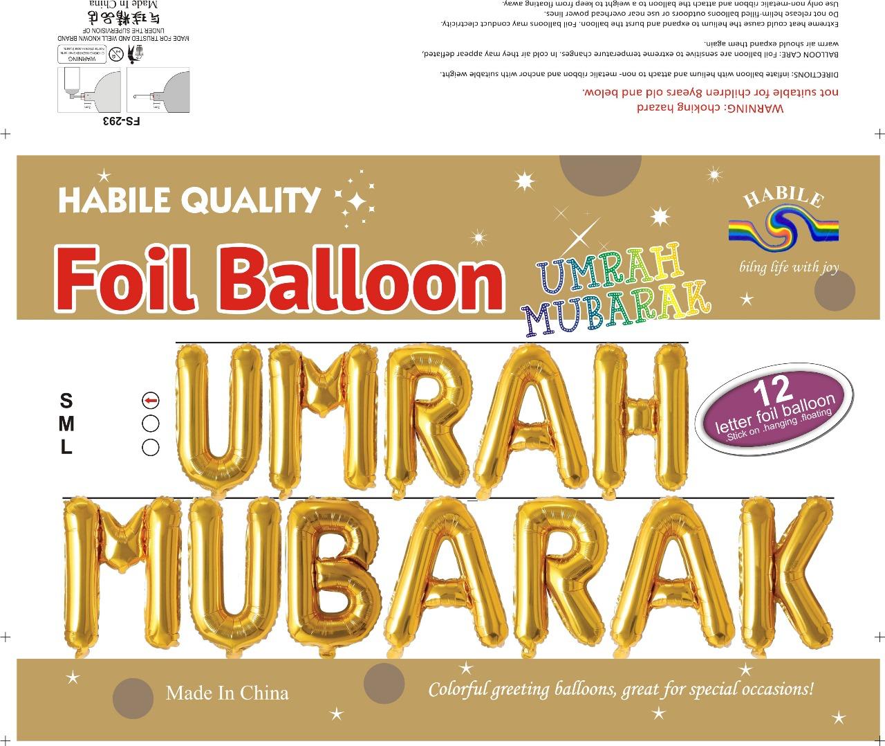 Umrah Mubarak Foil Balloon Set – 12 Golden Letter Balloons