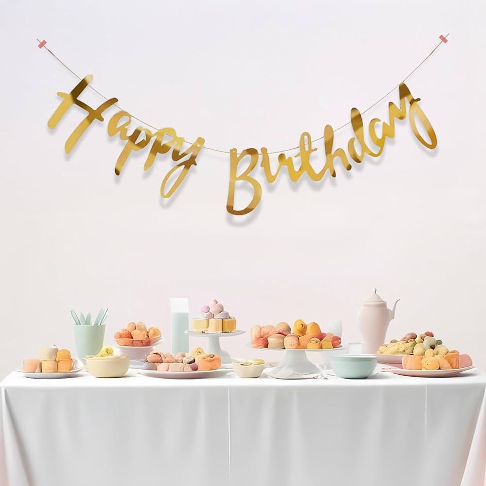 Happy Birthday Cursive Banner - Cardstock with Ribbon