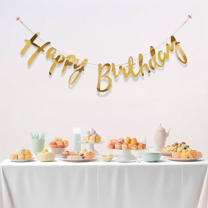 Happy Birthday Cursive Banner - Cardstock with Ribbon