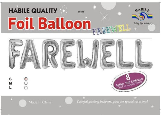 Farewell Foil Balloon Set - 8 Silver Letter