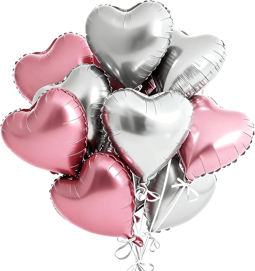 Heart Balloons, 12Pcs Heart Shaped Foil Balloons for Valentines Day