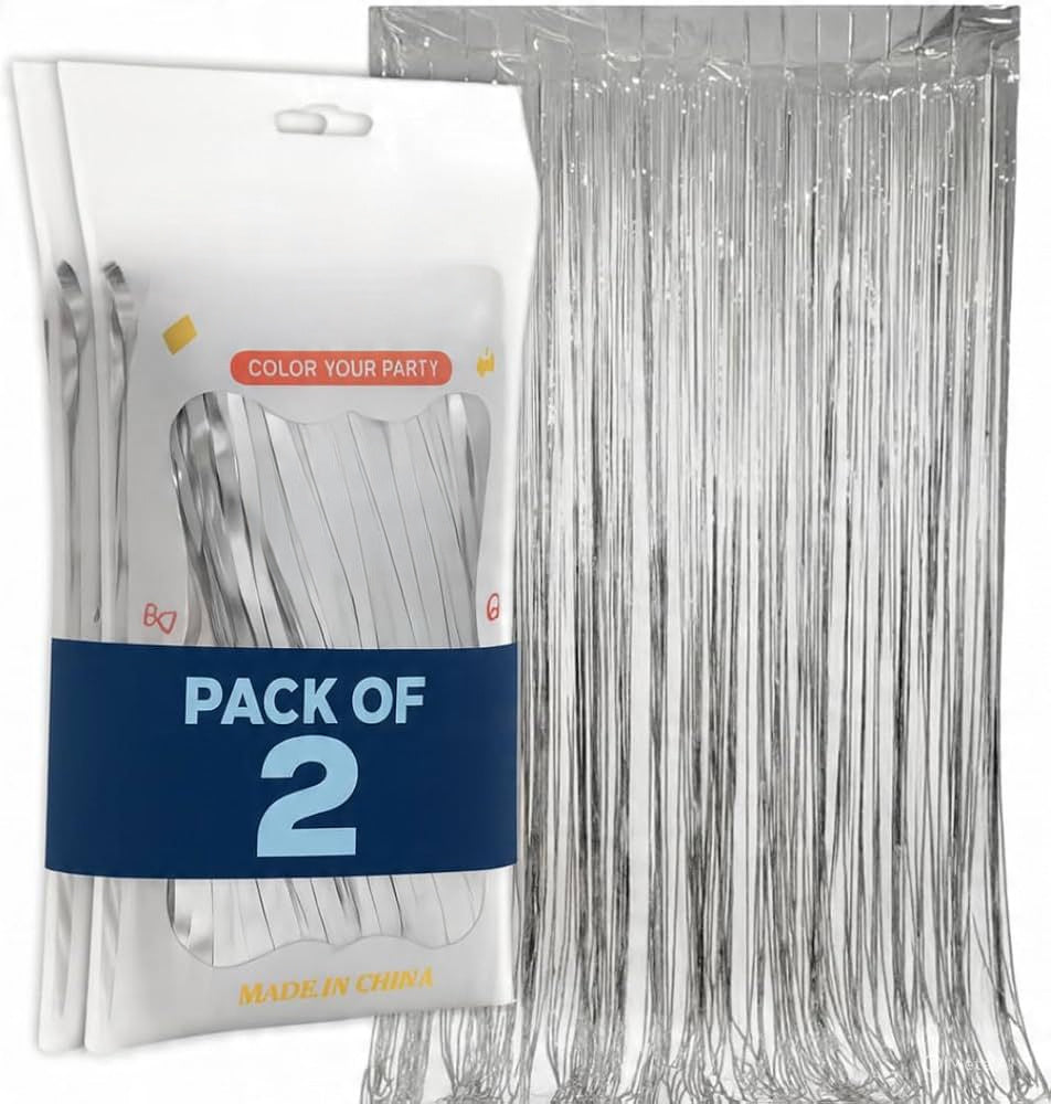 Foil Fringe Curtain Backdrop for Party Decoration - 2 Pc