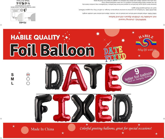 Date Fixed Foil Balloon Set – 9 Red & Black Letter Balloons