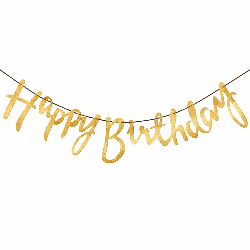 Happy Birthday Cursive Banner - Cardstock with Ribbon