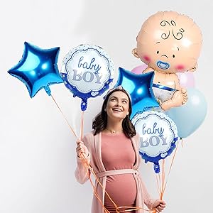 Premium Baby Boy Shower Decoration Kit - 5 Blue Foil Balloons & Star