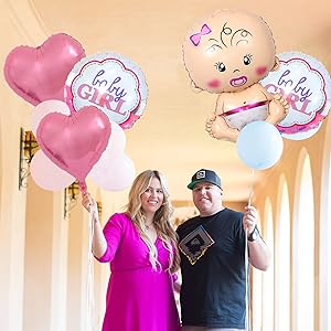 Delightful Pink Baby Shower Decoration Set - 5 Foil Balloons Welcome Baby