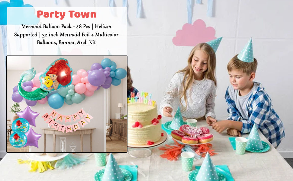 Delightful 48-Piece Mermaid Party Balloon Arch Kit - 32-inch Foil, Helium Ready