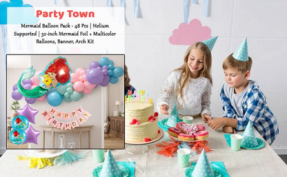 Delightful 48-Piece Mermaid Party Balloon Arch Kit - 32-inch Foil, Helium Ready