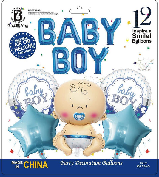 Baby Boy Balloon Decoration Kit - 12 Pcs | Newborn Welcome Party Balloons