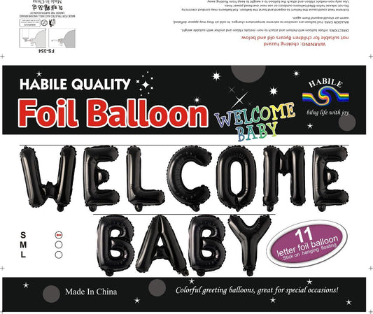 Welcome Baby Foil Balloon Set – 11 Letter Black Balloons