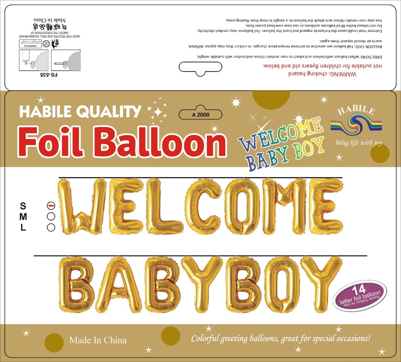 Welcome Baby Boy Foil Balloon Set – 14 Letter Golden Balloons