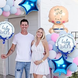 Premium Baby Boy Shower Decoration Kit - 5 Blue Foil Balloons & Star