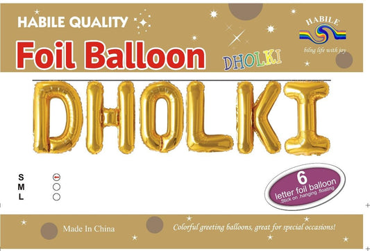 Dholki Foil Balloon Set - 6 Golden Letter