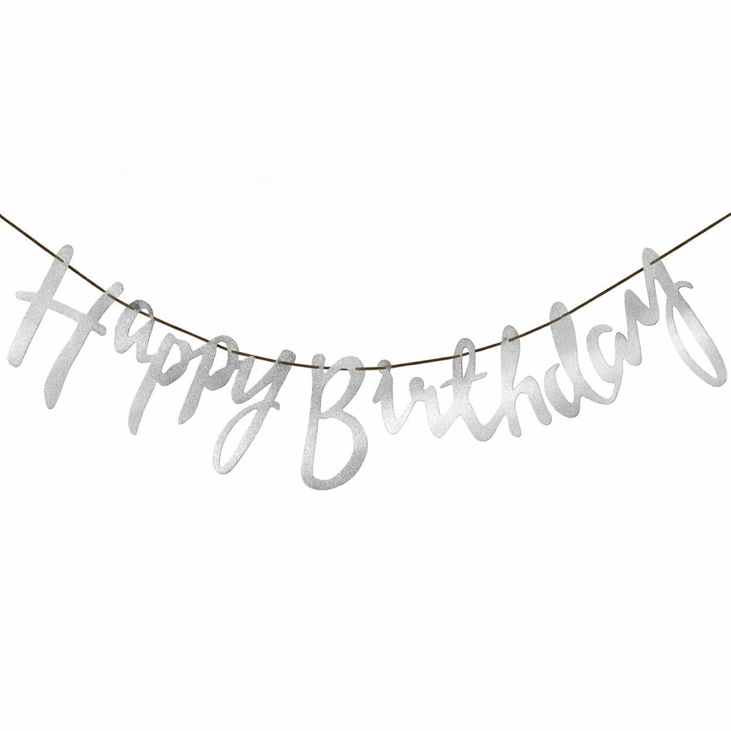 Happy Birthday Cursive Banner - Cardstock with Ribbon