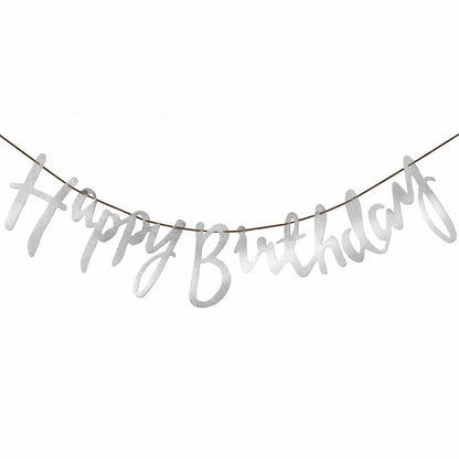 Happy Birthday Cursive Banner - Cardstock with Ribbon
