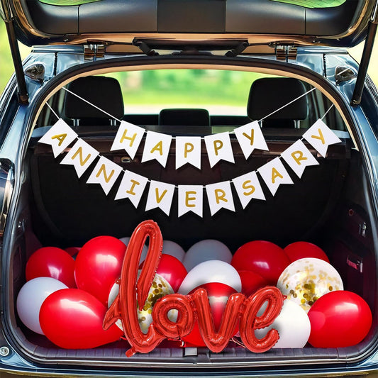 Happy anniversary Car Boot Decoration Combo, Love Foil Balloon For Decoration 25 PCs