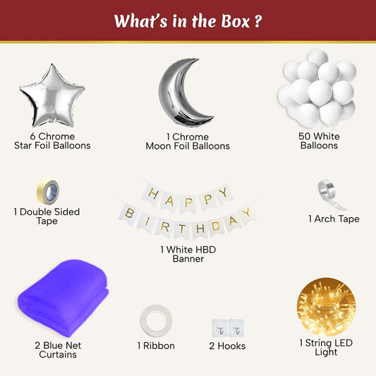 Star & Moon theme Birthday decoration Kit - Set of 66 Pcs