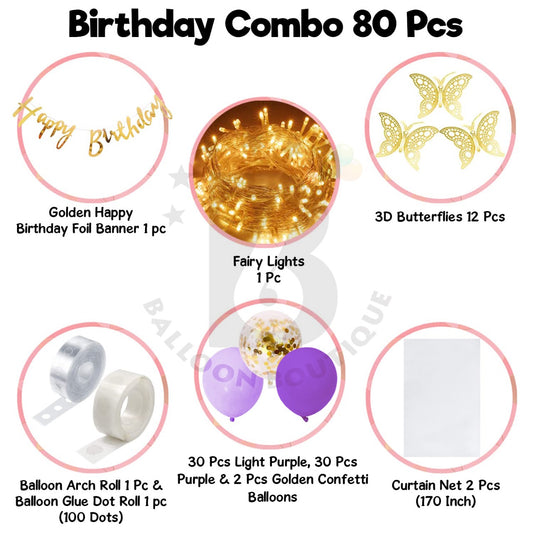 Butterfly's Birthday decoration 80 Pcs pack curtains tapes banner fairy light balloon kit
