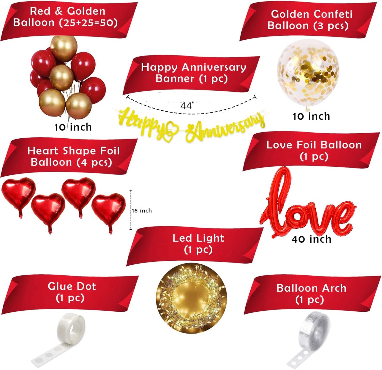 Happy Anniversary Decoration Items Kit - 62Pcs