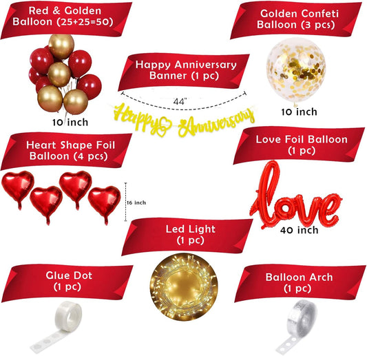 Happy Anniversary Decoration Items Kit -Set of 62 Pcs