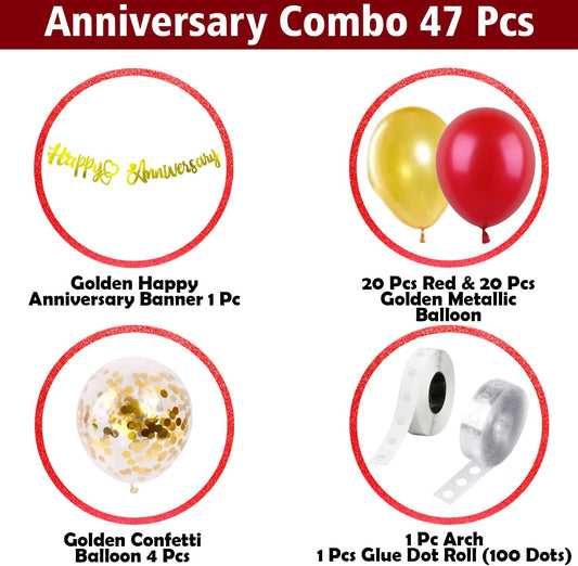 Happy Anniversary Decoration Items Kit - 47 Pcs Red and Golden