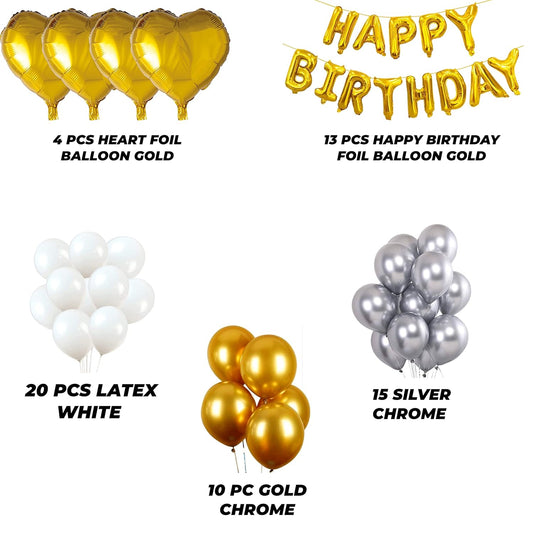 Birthday Party Decoration Shinny Chrome Balloons and Letter Foil Balloons Set of 62 Pcs