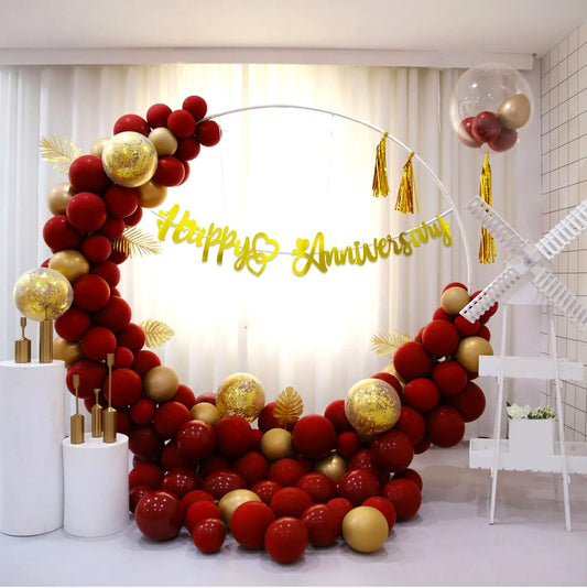 Happy Anniversary Decoration Items Kit - 47 Pcs Red and Golden