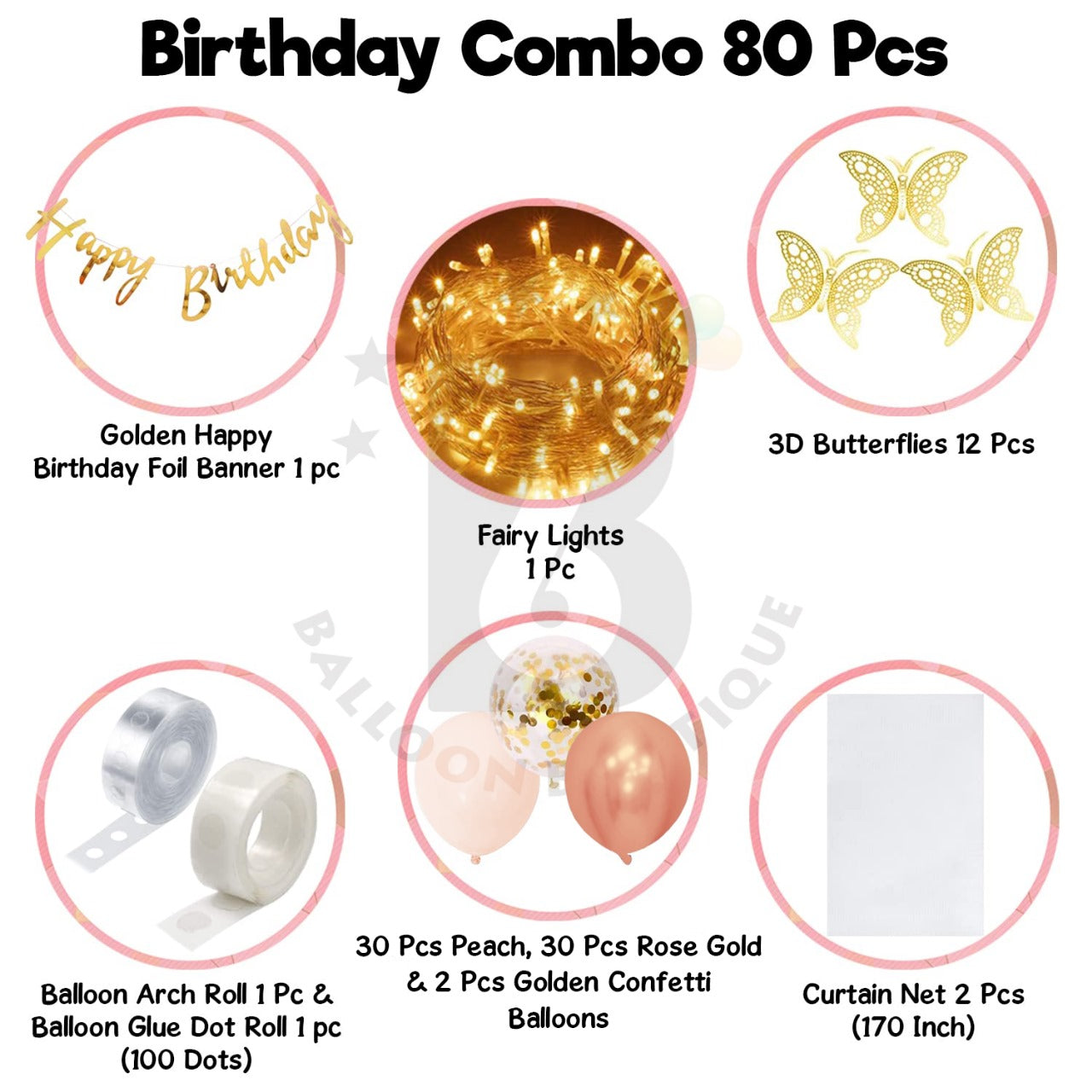 Butterfly's Birthday decoration 80 Pcs pack curtains tapes banner fairy light balloon kit