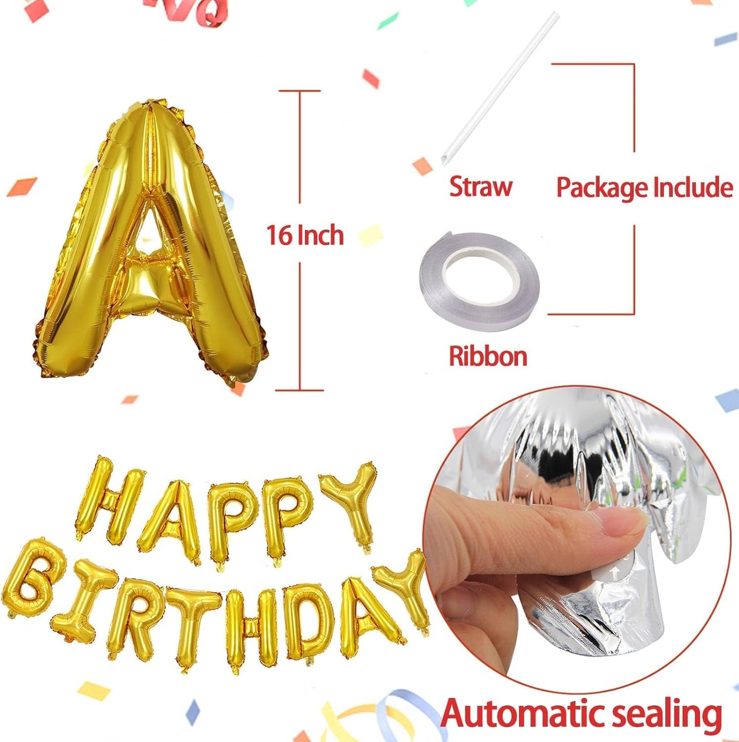 Birthday Party Decoration Shinny Chrome Balloons and Letter Foil Balloons Set of 62 Pcs